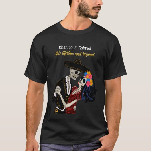Charro en Catrina Suiker Schedels Dansen T-shirt (Voorkant)