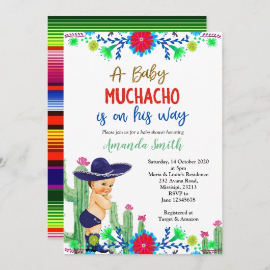 Charro Invitation Baby shower de garçon mexicain (Devant / Derrière)