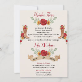 Charro Quinceanera Invitation, Red Roses