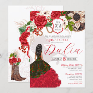 Charro Quinceañera Red Rose Floral Crest Western Kaart