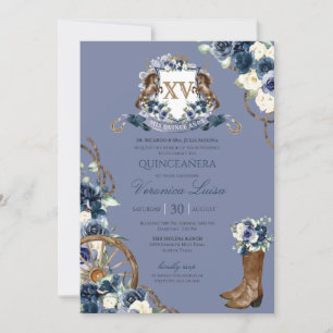 Charro Royal Navy Blue Floral Quinceanera Kaart