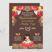 Charro uitnodiging Rode Rozen, Hacienda, Zonnebloe (Voorkant / Achterkant)