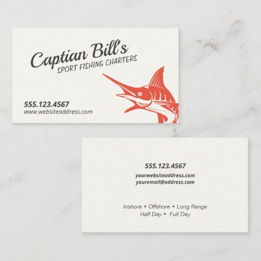 Charters de pêche sportive Marlin Carte de visite (Devant / Derrière)