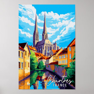Chartres Frankrijk vintage reisillustratie Poster