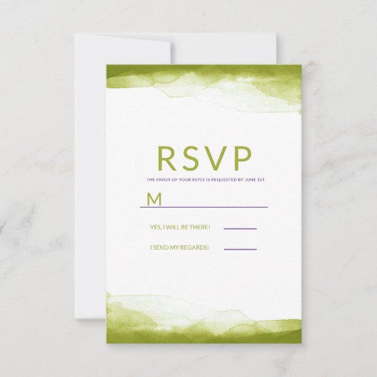 Chartreuse Aquarelle verte Mariage moderne RSVP (Devant)