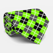Chartreuse, Black, Grey en White Argyle Necktie Stropdas (Opgerold)