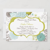 Chartreuse & Blue Floral Bridal Douche Invitation (Devant)