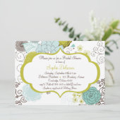 Chartreuse & Blue Floral Bridal Shower Kaart (Staand voorkant)