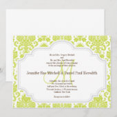 Chartreuse Damask Gray White Wedding Invitations Kaart (Voorkant / Achterkant)