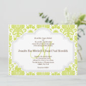 Chartreuse Damask Gray White Wedding Invitations Kaart (Staand voorkant)