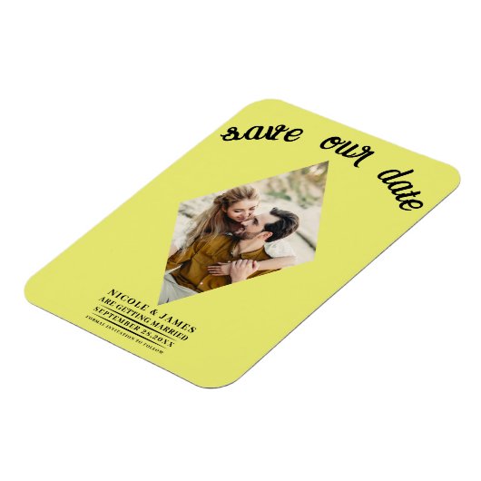 Chartreuse Diamond Foto Bruiloft Save the Date Magneet (Linkerzijde)