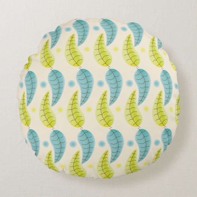 Chartreuse en Aqua-bladeren rondom de kussen (Voorkant)