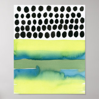 Chartreuse en Aqua Stippen Waterverf Poster