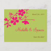 Chartreuse en roze bloesems redden de data aankondigingskaart (Voorkant)