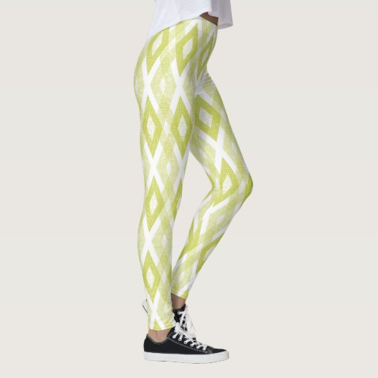 Chartreuse en Witte Grunge Harlekijnpatroon Leggings (Rechts)