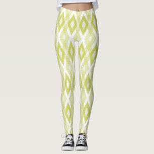 Chartreuse en Witte Grunge Harlekijnpatroon Leggings