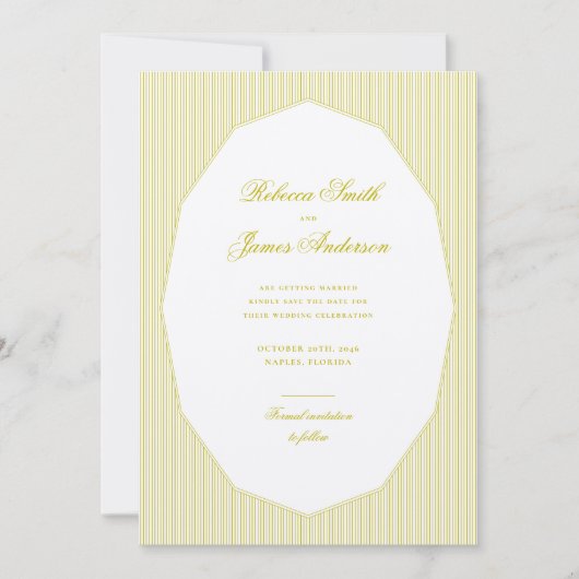 Chartreuse Formal Elegant Classic Stripes Wedding Save The Date (Voorkant)