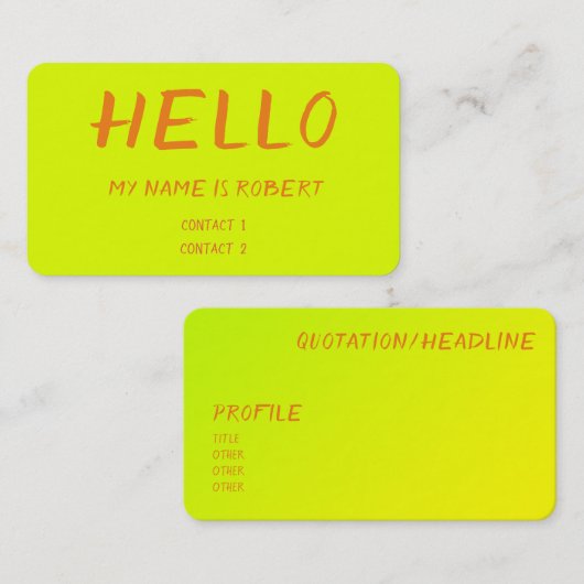 chartreuse geel - Hallo visitekaartje (Voorkant / Achterkant)