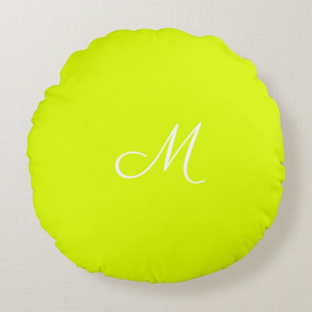 Chartreuse geel - monogrammen rond kussen (Voorkant)