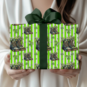 Chartreuse gestreepte klaver schoenen St. Patrick Cadeaupapier