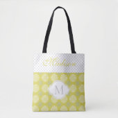 Chartreuse Gray Stippen Trendy Initiaal Monogram Draagtas (Voorkant)