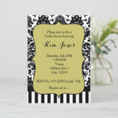 Chartreuse Green Black White Damask Invitation (Debout devant)