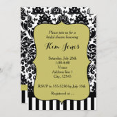 Chartreuse Green Black White Damask Invitation (Devant / Derrière)