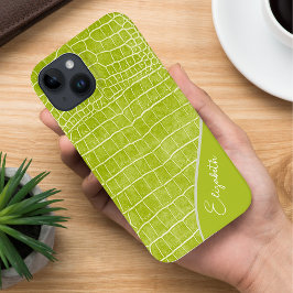 Chartreuse Green Crocodile Personalized Case-Mate iPhone 14 Hoesje
