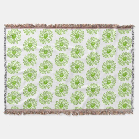 Chartreuse Green Daisy Print, Hippie Flower Print Deken (Voorkant)