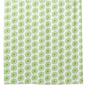 Chartreuse Green Daisy Print, Hippie Flower Print Douchegordijn