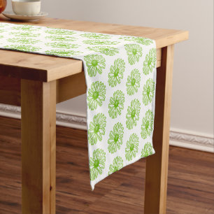Chartreuse Green Daisy Print, Hippie Flower Print Korte Tafelloper
