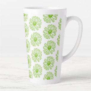 Chartreuse Green Daisy Print, Hippie Flower Print Latte Mok