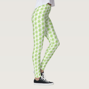 Chartreuse Green Daisy Print, Hippie Flower Print Leggings