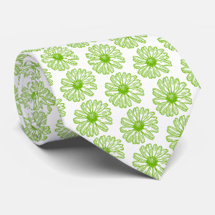 Chartreuse Green Daisy Print, Hippie Flower Print Stropdas