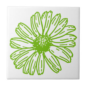 Chartreuse Green Daisy Print, Hippie Flower Print Tegeltje