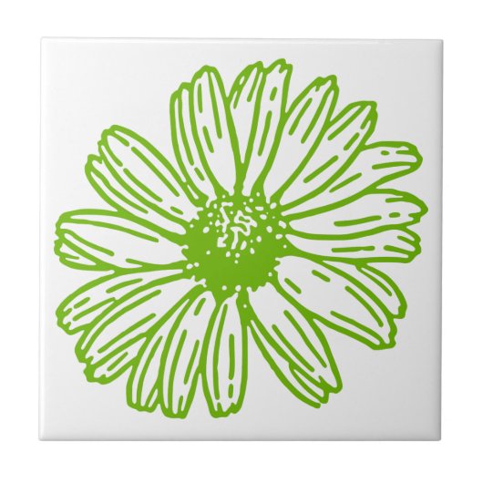Chartreuse Green Daisy Print, Hippie Flower Print Tegeltje (Voorkant)