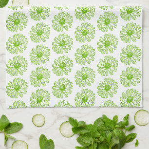 Chartreuse Green Daisy Print, Hippie Flower Print Theedoek