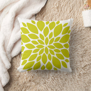 Chartreuse Green en White Floral Burst Kussen