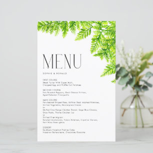 Chartreuse Green Fern Leaves Wedding Menu Kaart