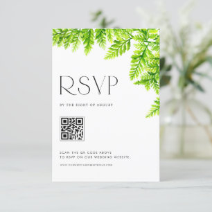 Chartreuse Green Fern verlaat bruiloft QR-code RSVP Kaartje