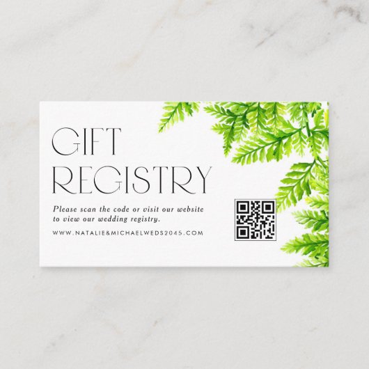 Chartreuse Green Ferns QR Code Trouwregister Informatiekaartje (Voorkant)