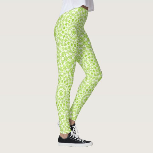 Chartreuse Green Mandala Pattern Leggings (Rechts)