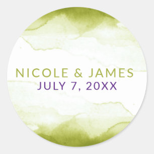 Chartreuse Groen Waterverf Modern Chique Bruiloft Ronde Sticker