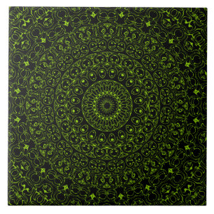 Chartreuse Groene Mandala met Krachtige Symmetrie Tegeltje