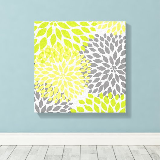 Chartreuse Groene moderne dahlia bloesems kunst aa Canvas Afdruk (Insitu (Houten vloer))