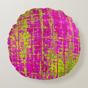 Chartreuse Kiss Pink en Green Abstract Rond Kussen