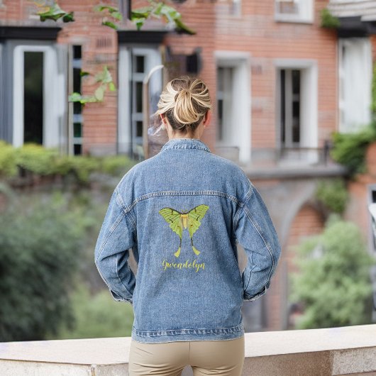Chartreuse Luna Moth met Monogram Naam Denim Jacket