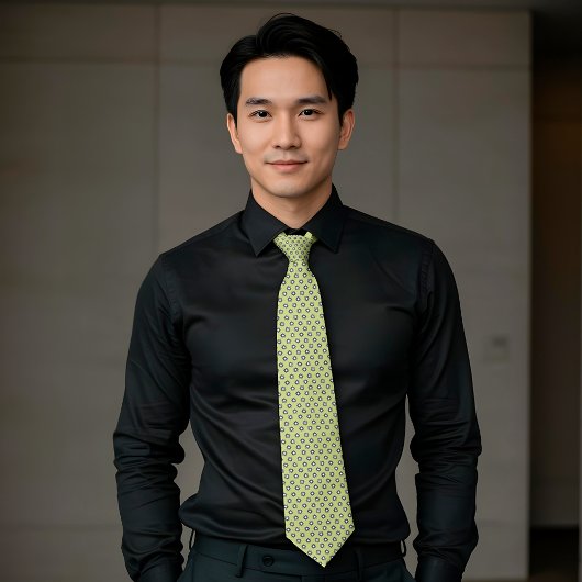 Chartreuse Navy White Tiny Flowers Stropdas