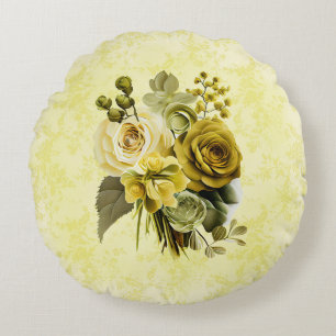 Chartreuse Olijf Bloemen Rond Kussen