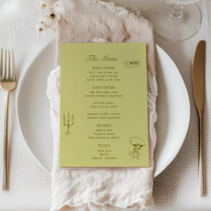 Chartreuse Olijfgroen Geïllustreerd Trouwmenu Menu